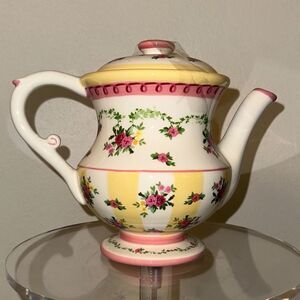 Laura Ashley ceramic floral pink yellow tea pitcher kettle
